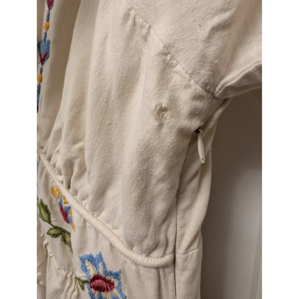 Farm Rio Cream Floral Embroidered Linen Blend Romper V-Neck Puff Sleeve Boho - Picture 4 of 10